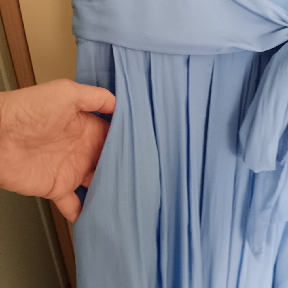 Joie Cornflower Blue V-neck Attatched Sash Tie Waist Cap Sleeve Midi Dress 10 - Picture 3 of 7